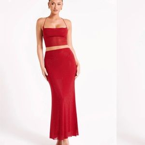 MESHKI Diamante Maxi Skirt and Strappy Diamante Top